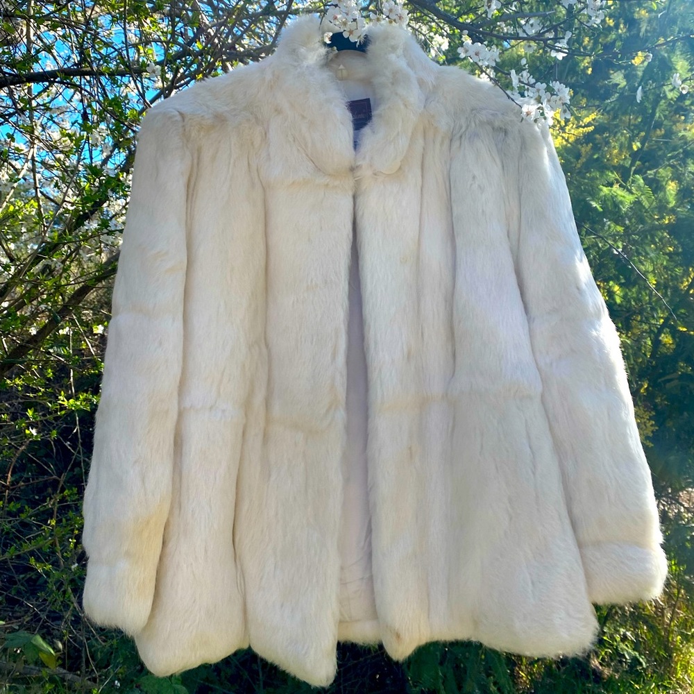 Sergio Valente white rabbit fur coat